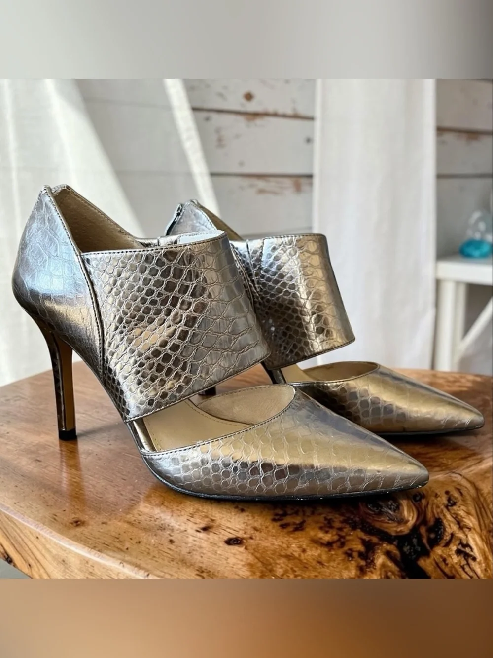 Vince Camuto Metallic Silver Textured Pointed-Toe Heels